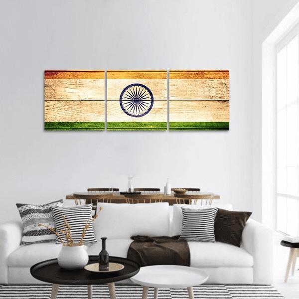 Flag Of India Panoramic Canvas Wall Art-3 Piece-25" x 08"-Tiaracle