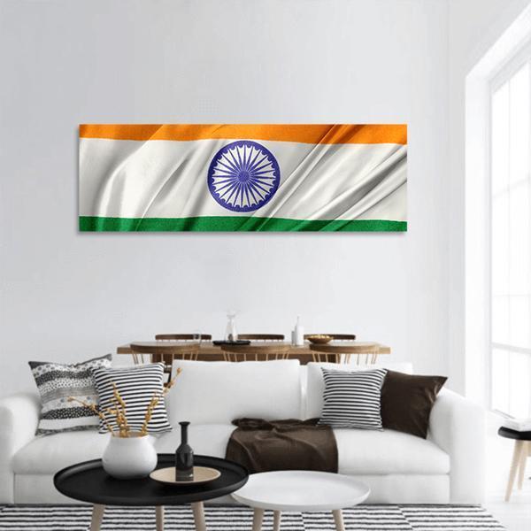 Close Up Of Indian Flag Panoramic Canvas Wall Art-3 Piece-25" x 08"-Tiaracle