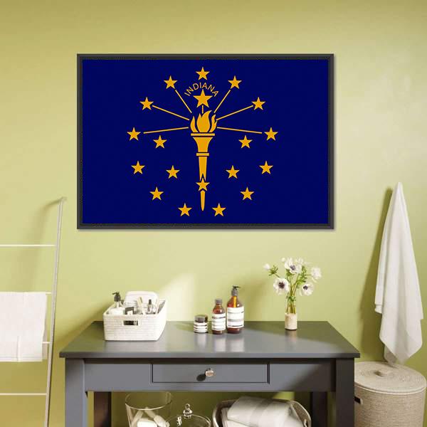 Flag Of Indiana Canvas Wall Art-1 Piece-Floating Frame-24" x 16"-Tiaracle