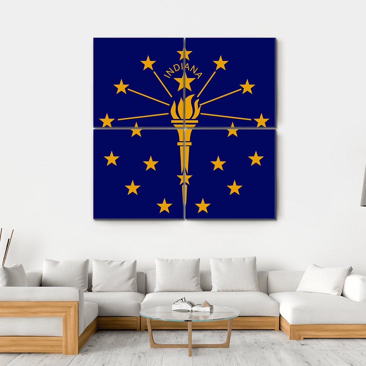 Flag Of Indiana Canvas Wall Art-4 Square-Gallery Wrap-17" x 17"-Tiaracle