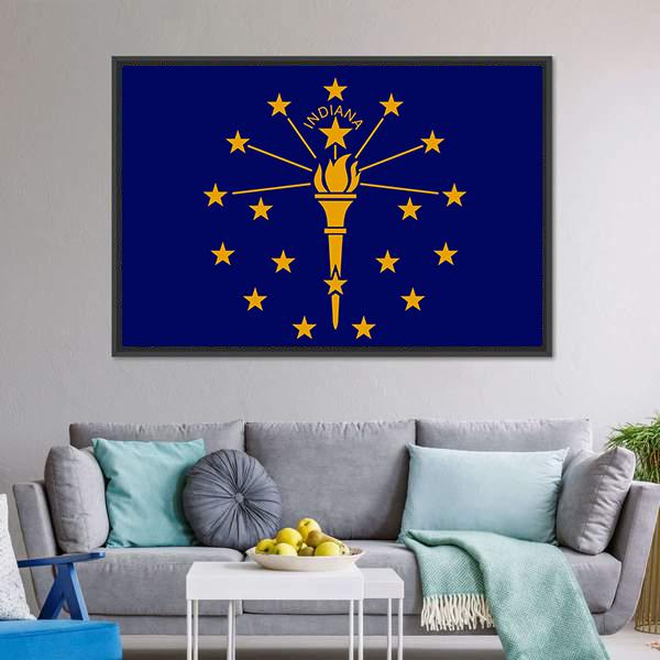 Flag Of Indiana Canvas Wall Art-5 Horizontal-Gallery Wrap-22" x 12"-Tiaracle