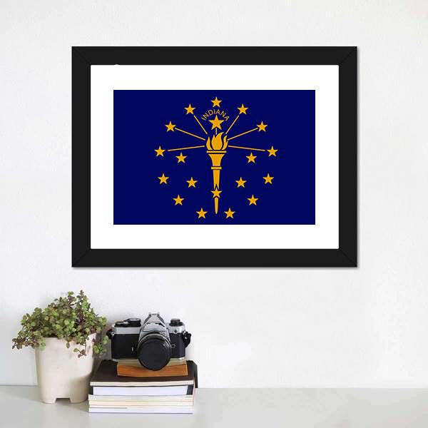 Flag Of Indiana Canvas Wall Art-1 Piece-Framed Print-20" x 16"-Tiaracle