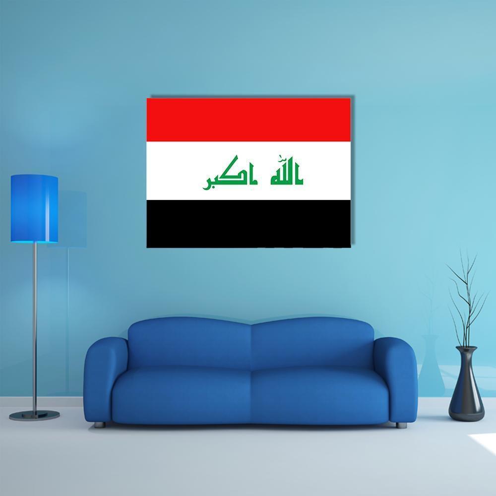 Iraq Flag with Allahu Akbar Script Canvas Wall Art in black, white and red, single panel hung on a wall
