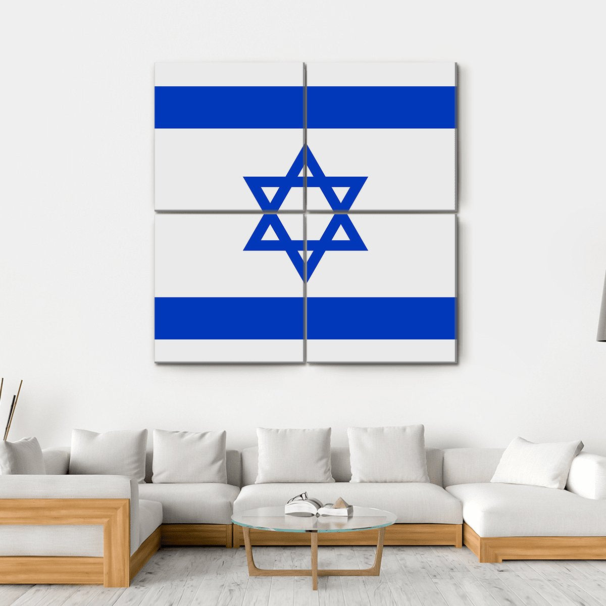Flag Of Israel Canvas Wall Art-4 Square-Gallery Wrap-17" x 17"-Tiaracle