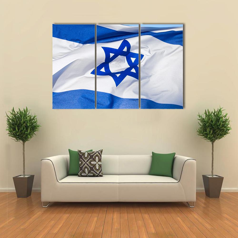 Flag Of Israel Canvas Wall Art-3 Horizontal-Gallery Wrap-37" x 24"-Tiaracle