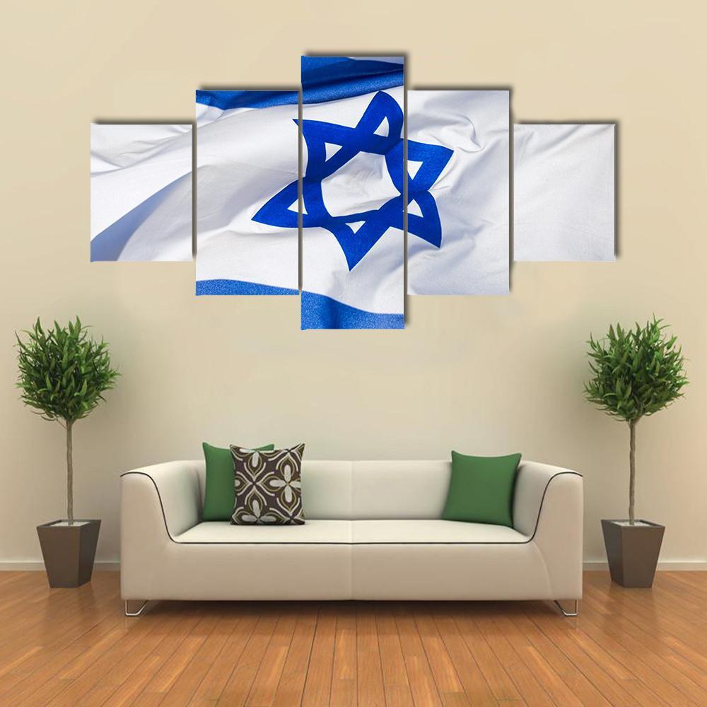 Flag Of Israel Canvas Wall Art-5 Star-Gallery Wrap-62" x 32"-Tiaracle