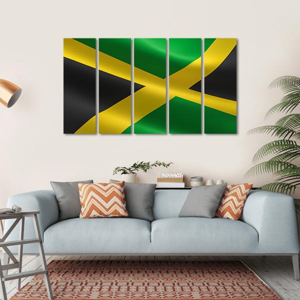 Flag Of Jamaica Canvas Wall Art-5 Horizontal-Gallery Wrap-22" x 12"-Tiaracle