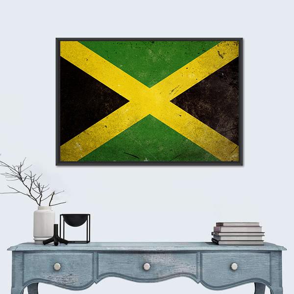 Flag Of Jamaica Canvas Wall Art-3 Horizontal-Gallery Wrap-25" x 16"-Tiaracle