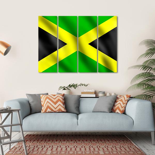 Flag Of Jamaica Canvas Wall Art-4 Horizontal-Gallery Wrap-34" x 24"-Tiaracle