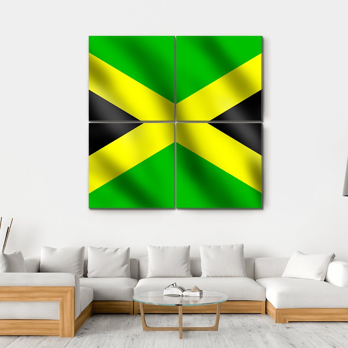 Flag Of Jamaica Canvas Wall Art-4 Square-Gallery Wrap-17" x 17"-Tiaracle