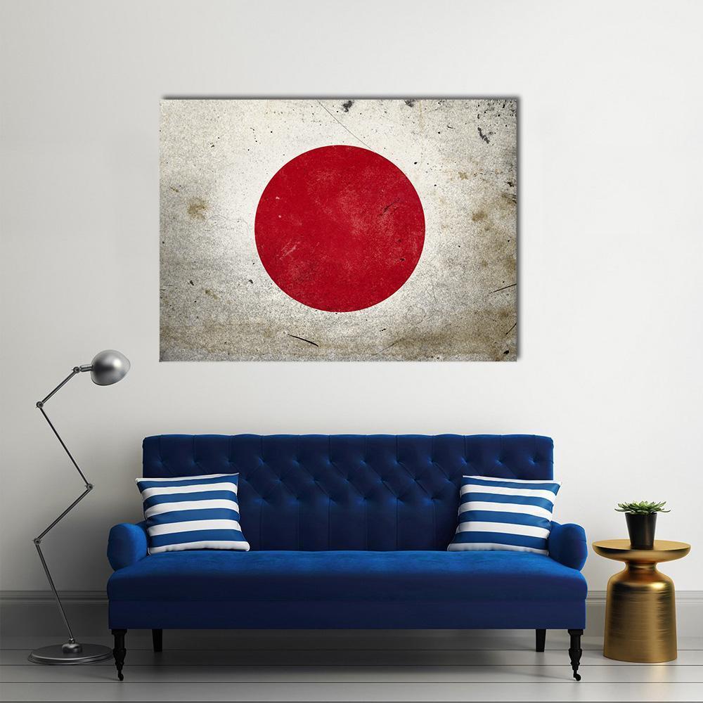 Weathered Hinomaru Flag Canvas Wall Art in white, beige and red, single panel hung on a wall