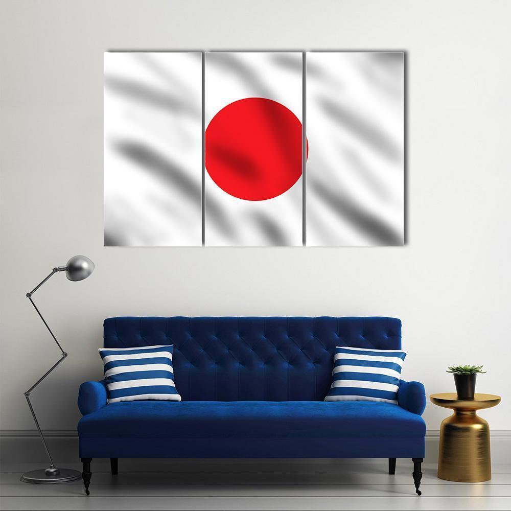 Waving Flag Of Japan Canvas Wall Art-3 Horizontal-Gallery Wrap-37" x 24"-Tiaracle