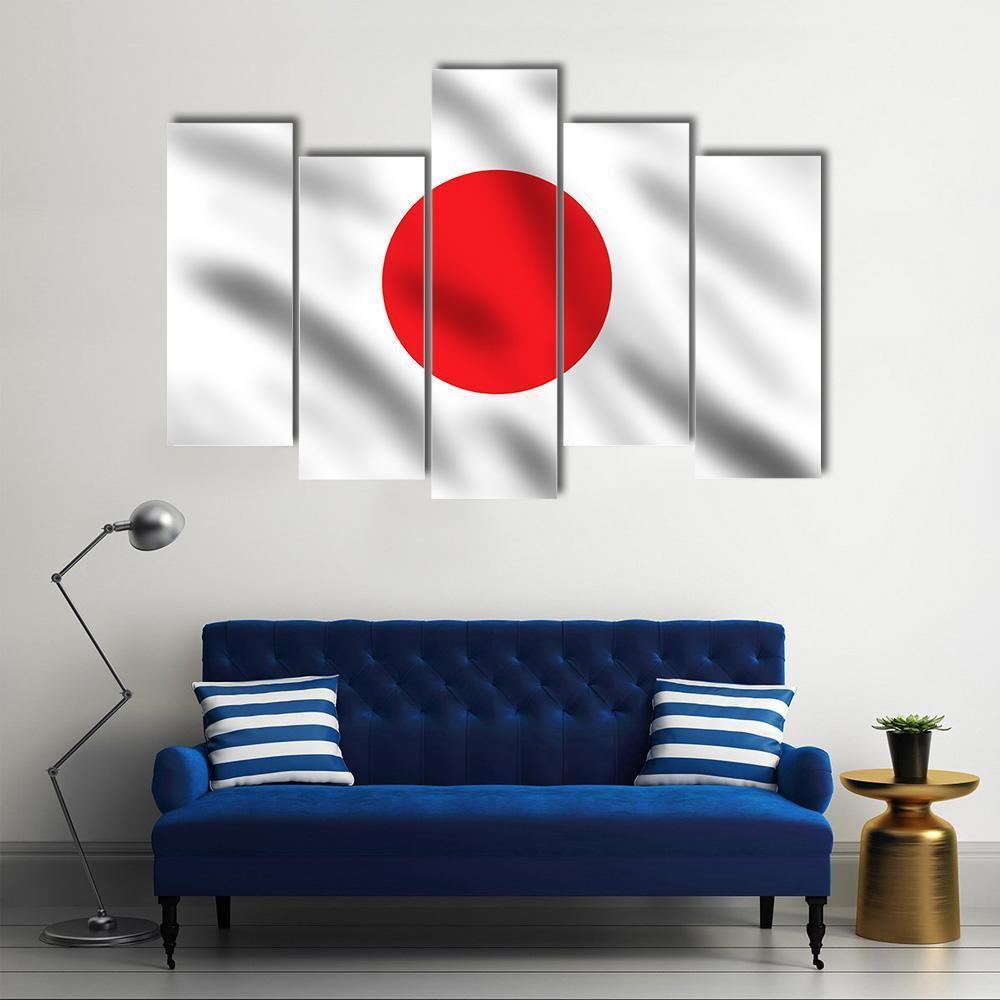 Waving Flag Of Japan Canvas Wall Art-5 Pop-Gallery Wrap-47" x 32"-Tiaracle