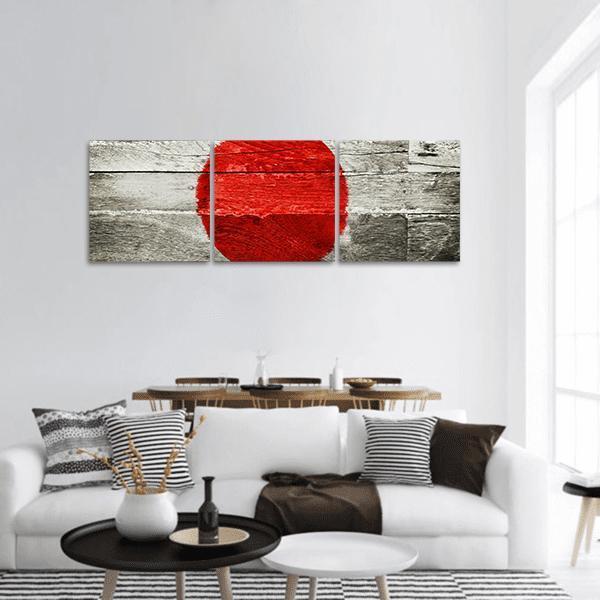 Japan Flag On Wood Panoramic Canvas Wall Art-3 Piece-25" x 08"-Tiaracle