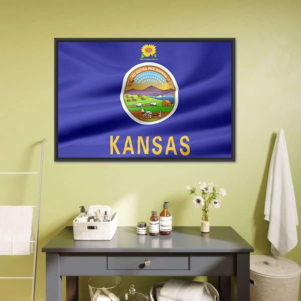 Flag Of Kansas Canvas Wall Art-1 Piece-Floating Frame-24" x 16"-Tiaracle