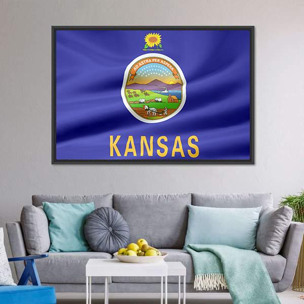Flag Of Kansas Canvas Wall Art-5 Horizontal-Gallery Wrap-22" x 12"-Tiaracle
