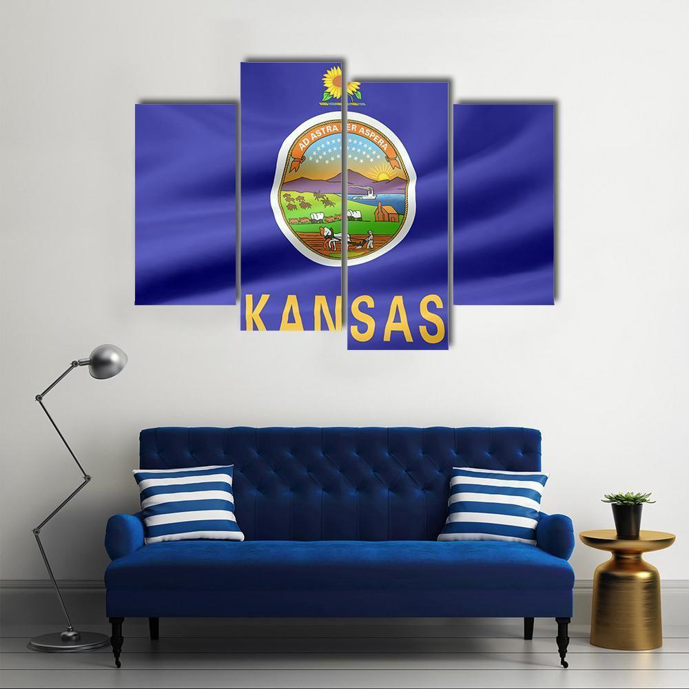 Flag Of Kansas Canvas Wall Art-4 Pop-Gallery Wrap-50" x 32"-Tiaracle