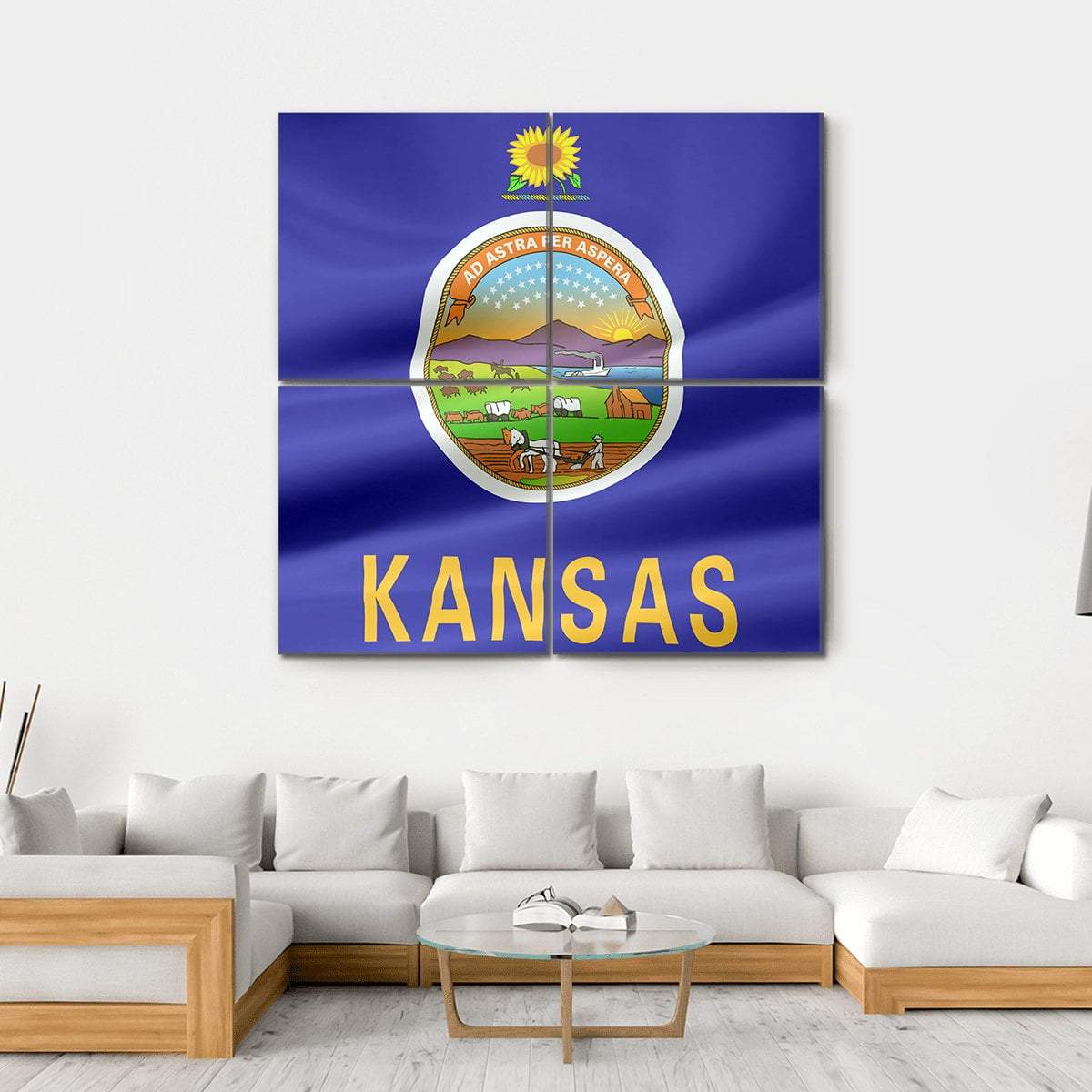 Flag Of Kansas Canvas Wall Art-4 Square-Gallery Wrap-17" x 17"-Tiaracle