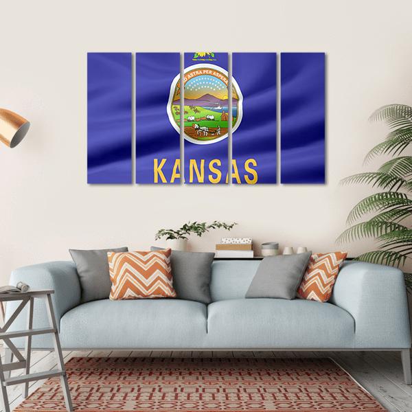 Flag Of Kansas Canvas Wall Art-5 Horizontal-Gallery Wrap-22" x 12"-Tiaracle
