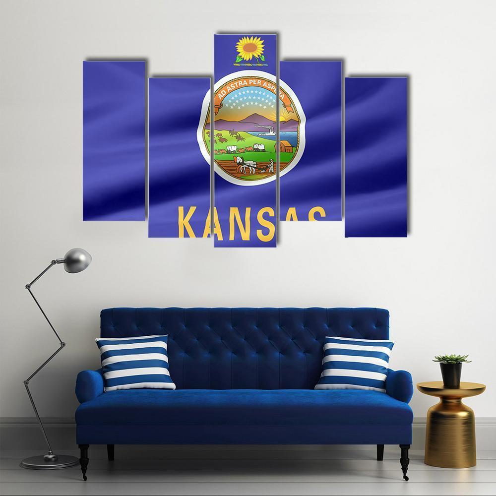 Flag Of Kansas Canvas Wall Art-3 Horizontal-Gallery Wrap-37" x 24"-Tiaracle
