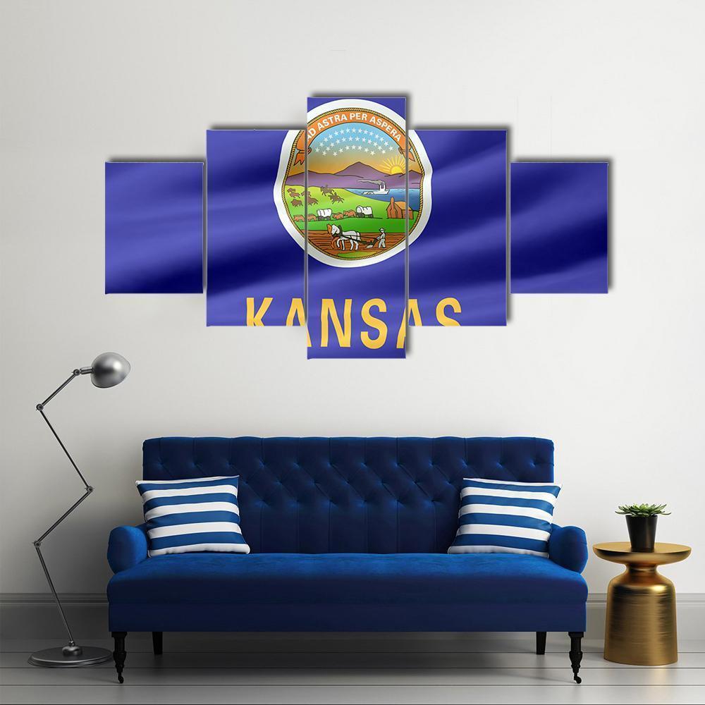 Flag Of Kansas Canvas Wall Art-5 Star-Gallery Wrap-62" x 32"-Tiaracle