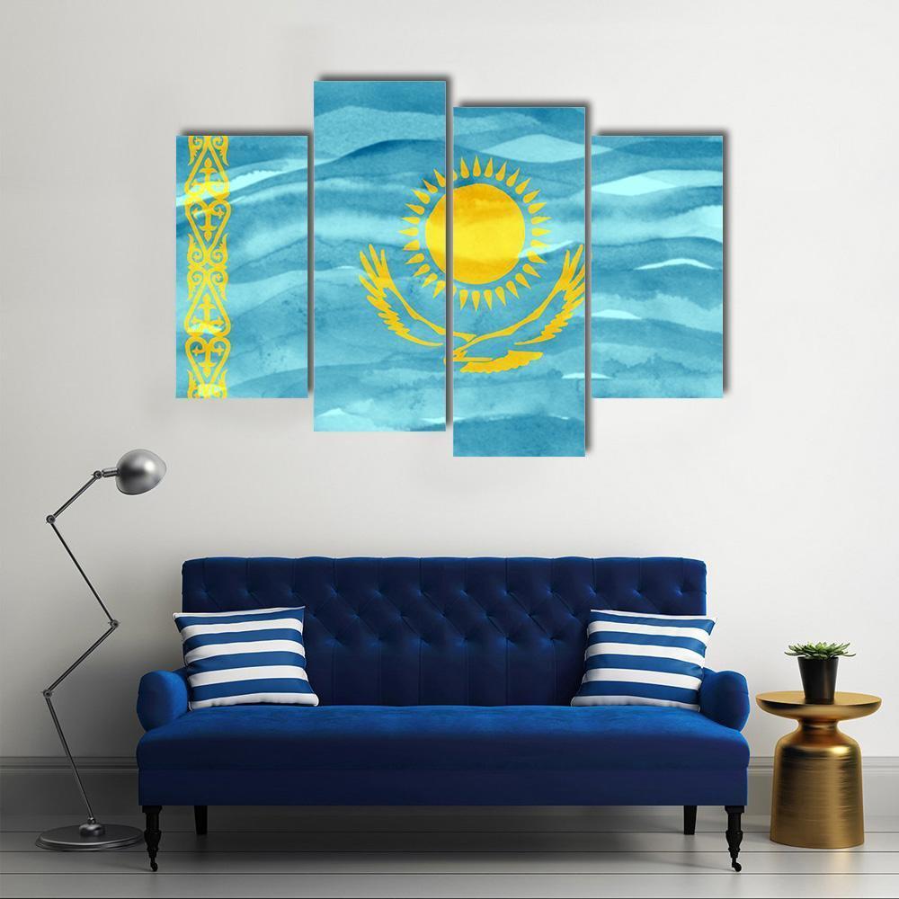 Flag Of Kazakhstan Canvas Wall Art-4 Pop-Gallery Wrap-50" x 32"-Tiaracle