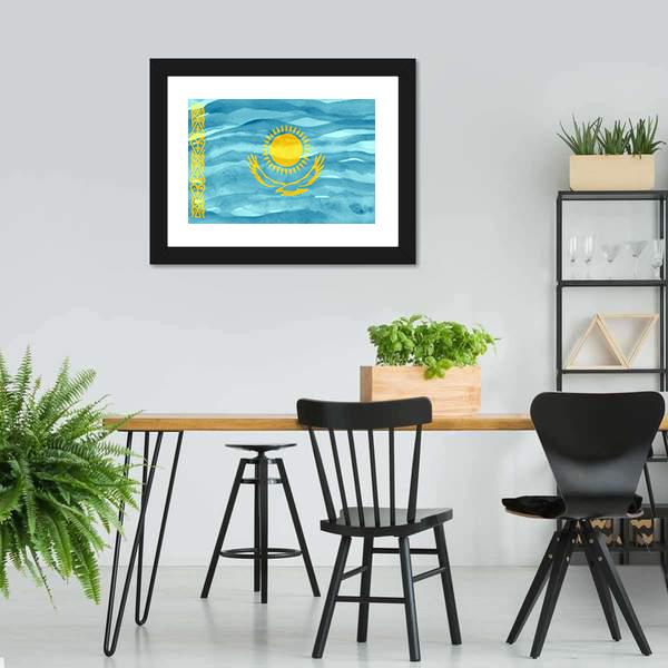 Flag Of Kazakhstan Canvas Wall Art-3 Horizontal-Gallery Wrap-25" x 16"-Tiaracle