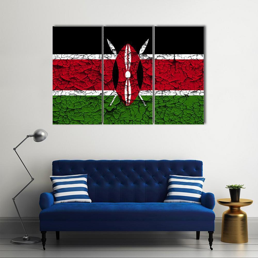 Flag Of Kenya Canvas Wall Art-3 Horizontal-Gallery Wrap-37" x 24"-Tiaracle