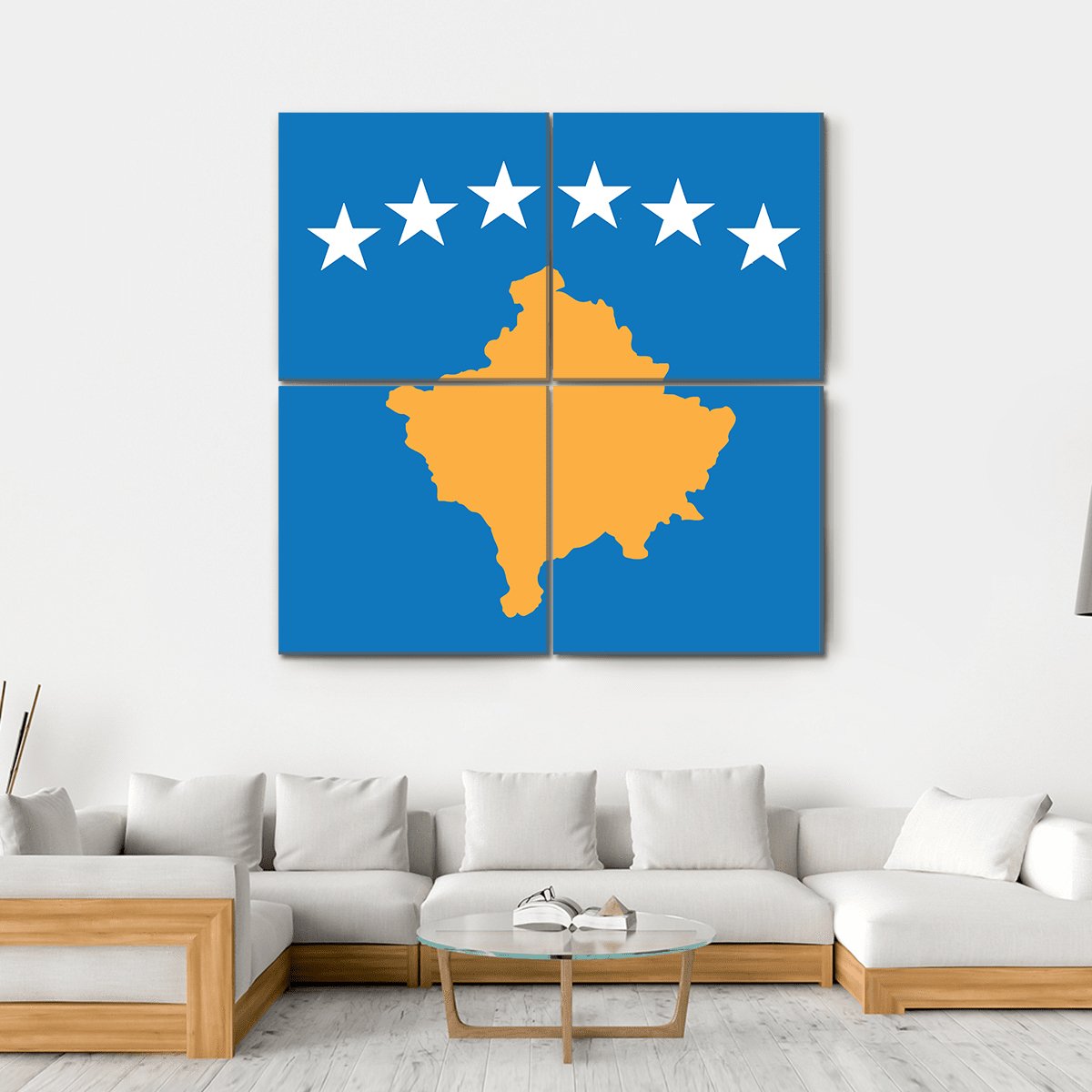 Flag Of Kosovo Canvas Wall Art-4 Square-Gallery Wrap-17" x 17"-Tiaracle