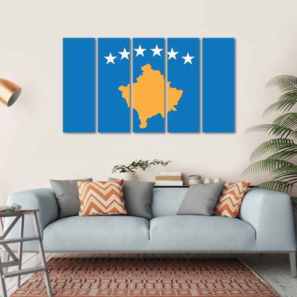 Flag Of Kosovo Canvas Wall Art-5 Horizontal-Gallery Wrap-22" x 12"-Tiaracle