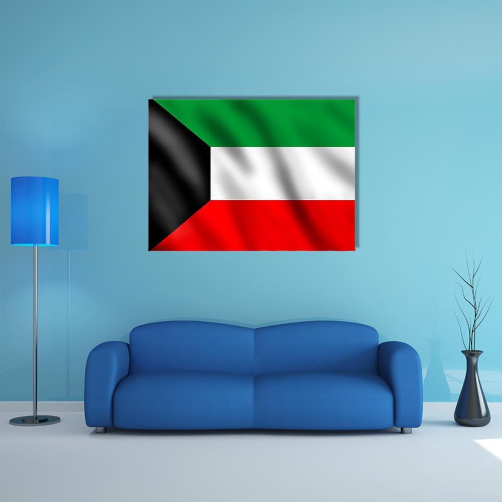 Flag of Kuwait Canvas Wall Art in white, red and green, single panel hung on a wall
