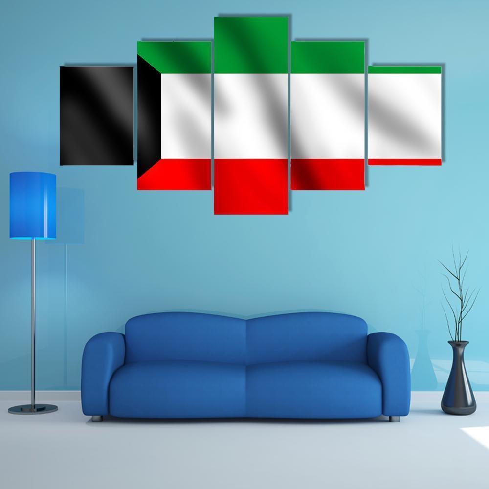 Flag Of Kuwait Canvas Wall Art-5 Star-Gallery Wrap-62" x 32"-Tiaracle