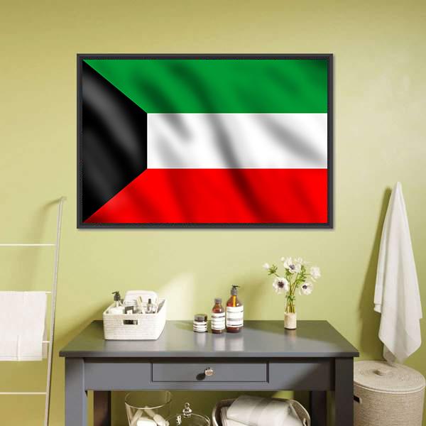 Flag Of Kuwait Canvas Wall Art-1 Piece-Floating Frame-24" x 16"-Tiaracle