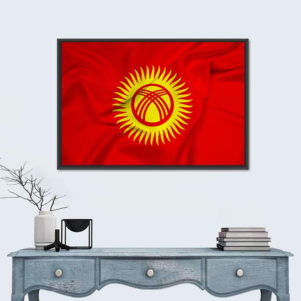 Flag Of Kyrgyzstan Canvas Wall Art-1 Piece-Floating Frame-24" x 16"-Tiaracle