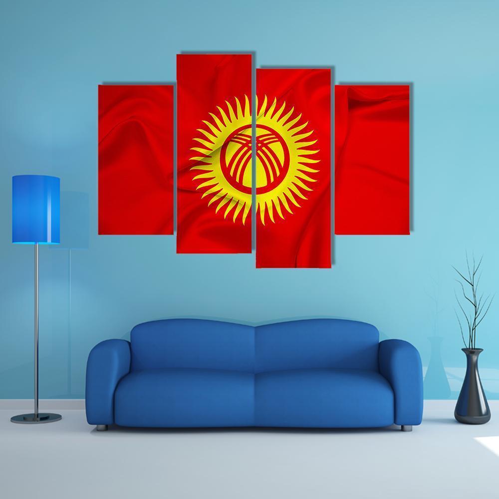 Flag Of Kyrgyzstan Canvas Wall Art-4 Pop-Gallery Wrap-50" x 32"-Tiaracle