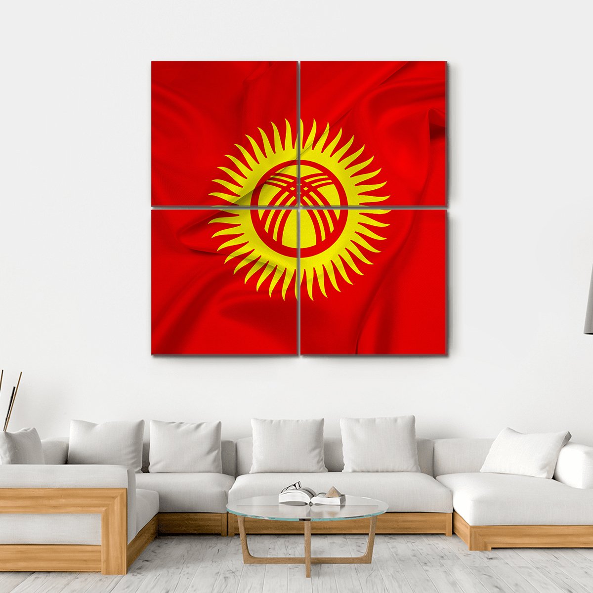 Flag Of Kyrgyzstan Canvas Wall Art-4 Square-Gallery Wrap-17" x 17"-Tiaracle