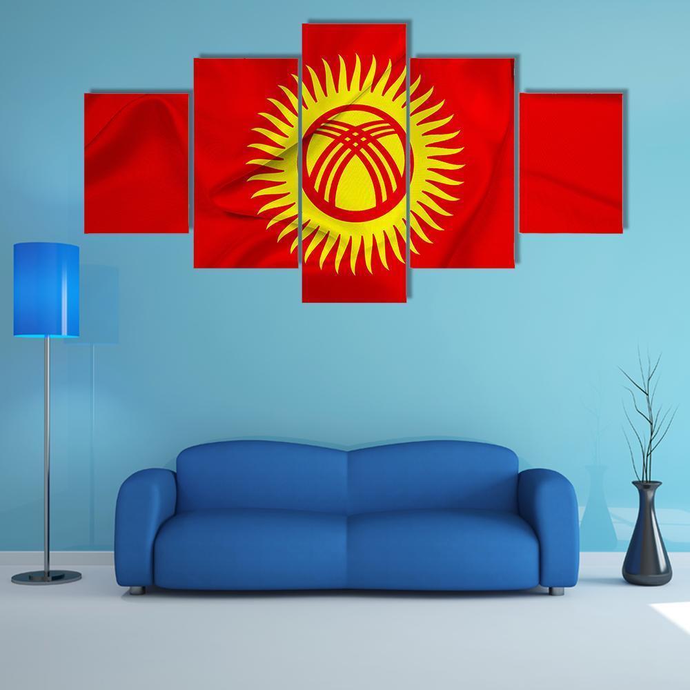 Flag Of Kyrgyzstan Canvas Wall Art-5 Star-Gallery Wrap-62" x 32"-Tiaracle