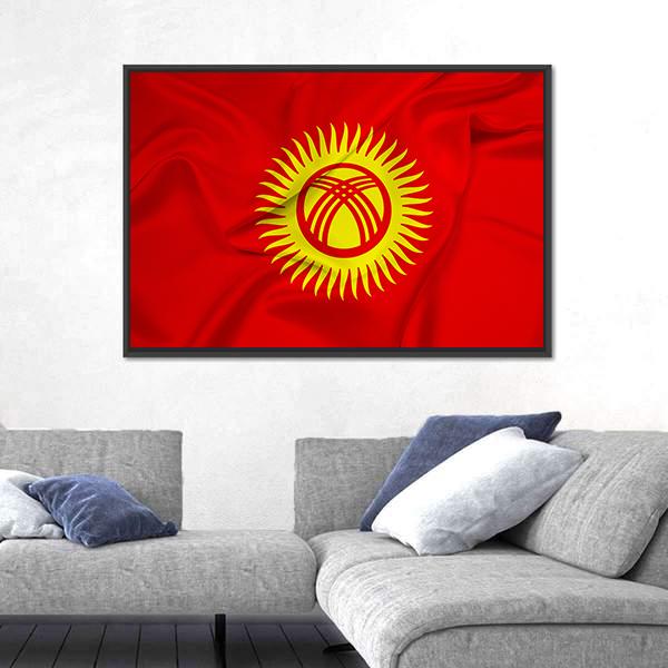 Flag Of Kyrgyzstan Panoramic Canvas Wall Art-1 Piece-36" x 12"-Tiaracle