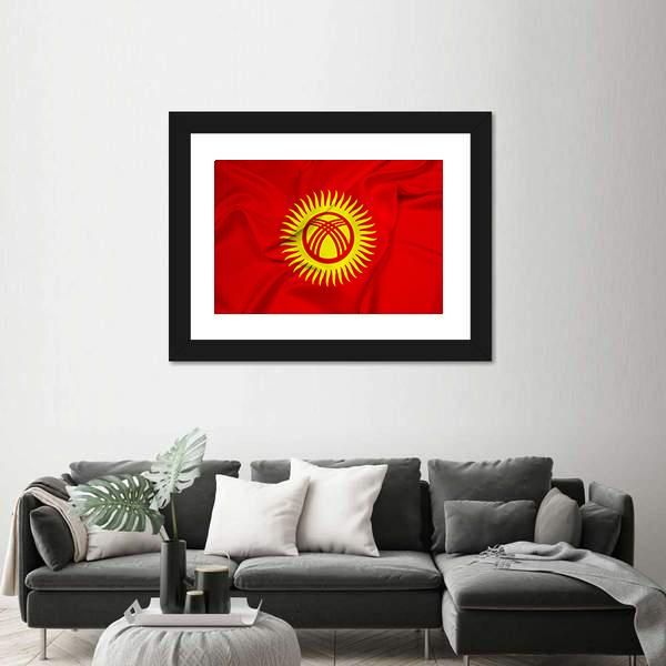 Flag Of Kyrgyzstan Panoramic Canvas Wall Art-1 Piece-36" x 12"-Tiaracle