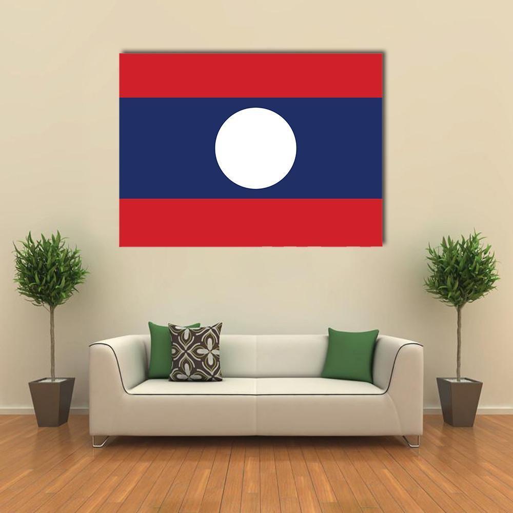 Laos Flag Canvas Wall Art in white, red and blue, single panel hung on a wall