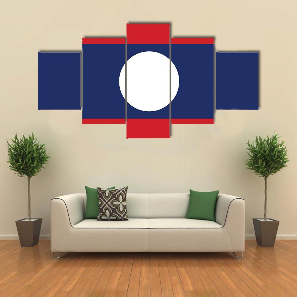 Flag Of Laos Canvas Wall Art-5 Star-Gallery Wrap-62" x 32"-Tiaracle