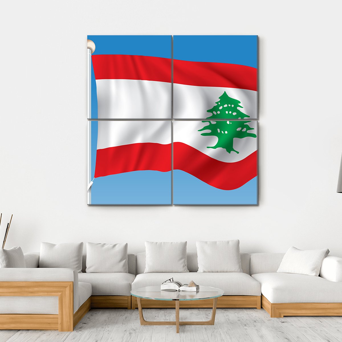 Flag Of Lebanon Canvas Wall Art-4 Square-Gallery Wrap-17" x 17"-Tiaracle