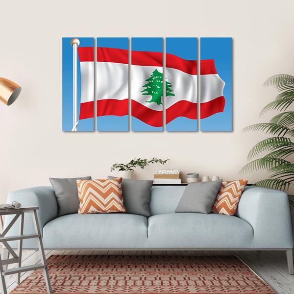 Flag Of Lebanon Canvas Wall Art-5 Horizontal-Gallery Wrap-22" x 12"-Tiaracle