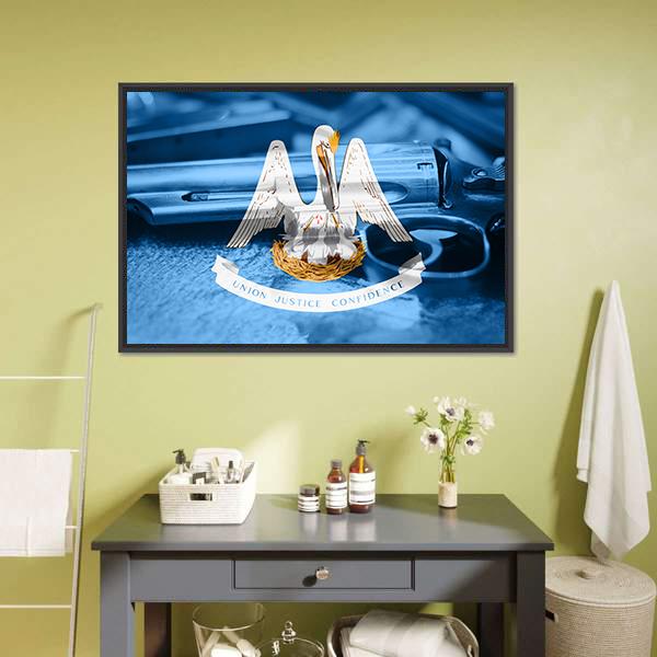 Flag Of Louisiana Canvas Wall Art-1 Piece-Floating Frame-24" x 16"-Tiaracle
