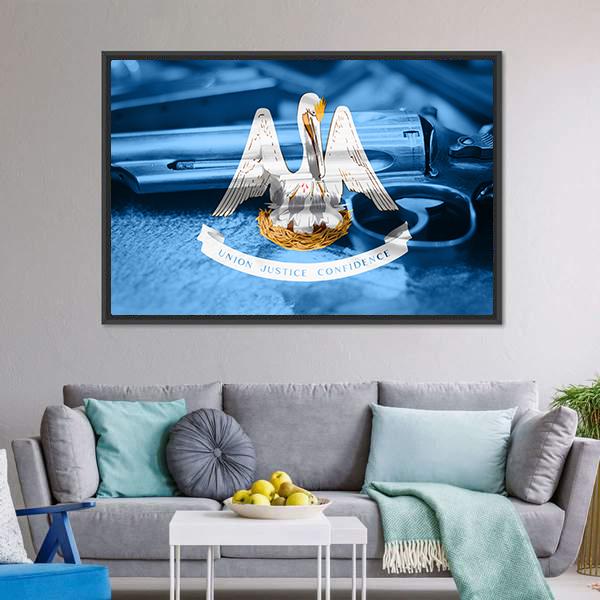 Flag Of Louisiana Canvas Wall Art-3 Horizontal-Gallery Wrap-25" x 16"-Tiaracle
