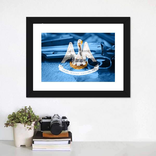 Flag Of Louisiana Canvas Wall Art-1 Piece-Framed Print-20" x 16"-Tiaracle