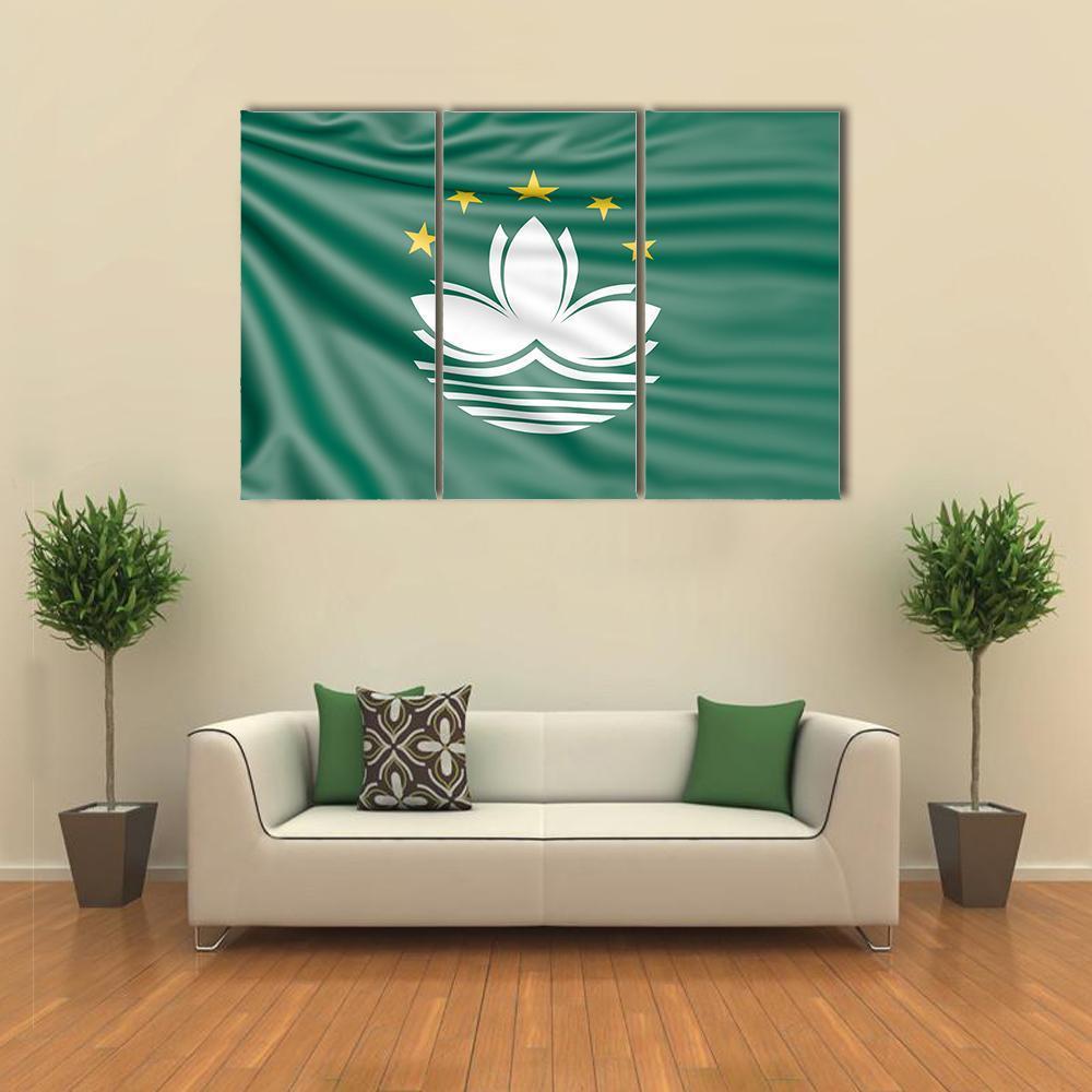 Flag Of Macau Canvas Wall Art-3 Horizontal-Gallery Wrap-37" x 24"-Tiaracle