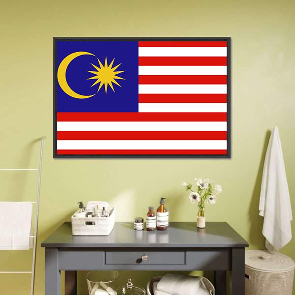 Flag Of Malaysia Canvas Wall Art-1 Piece-Floating Frame-24" x 16"-Tiaracle