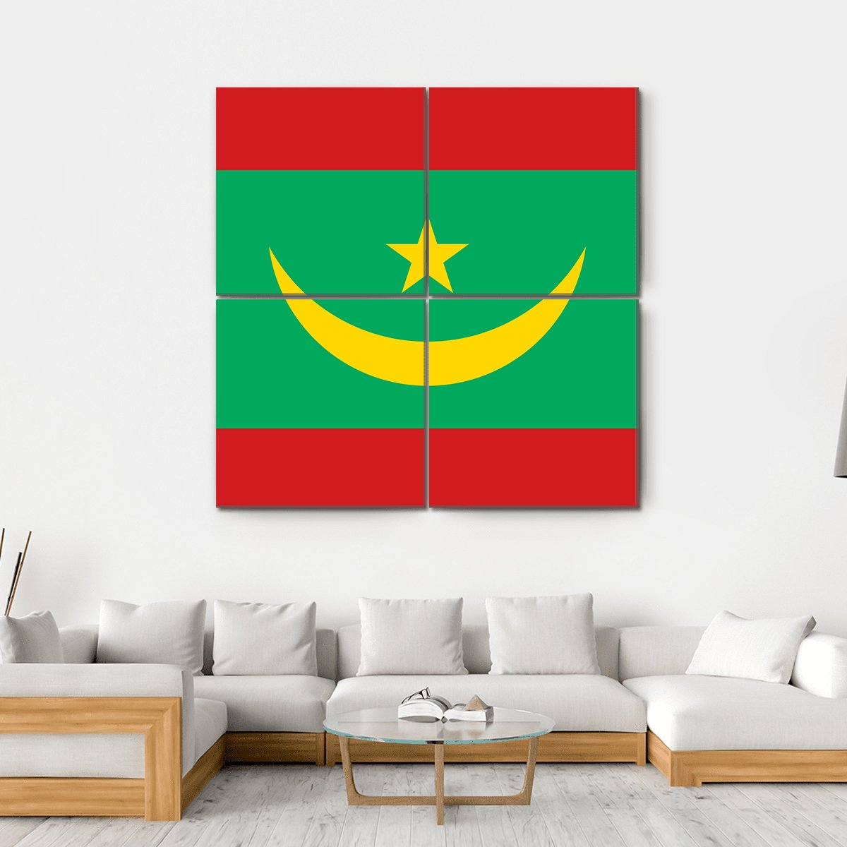 Flag Of Mauritania Canvas Wall Art-4 Square-Gallery Wrap-17" x 17"-Tiaracle