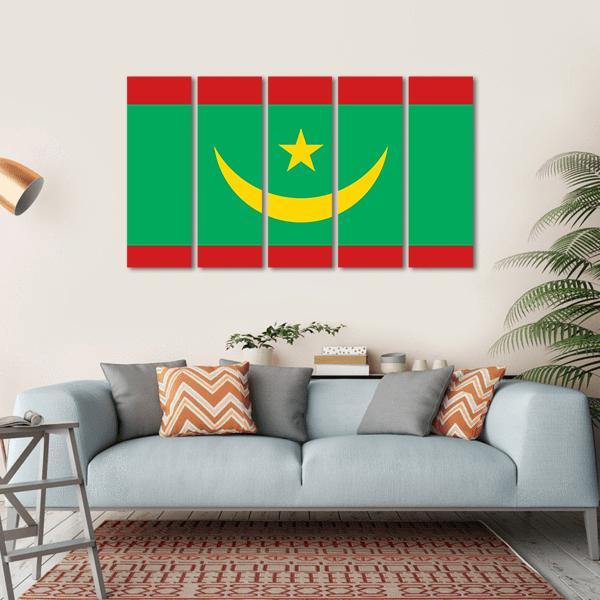 Flag Of Mauritania Canvas Wall Art-5 Horizontal-Gallery Wrap-22" x 12"-Tiaracle